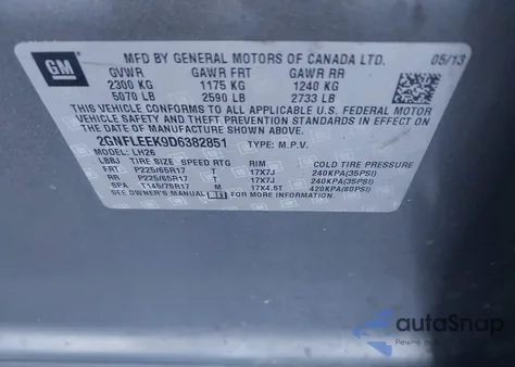 2013 Chevrolet Equinox 1Lt z USA, uszkodzony, nr VIN 2GNFLEEK9D6382851